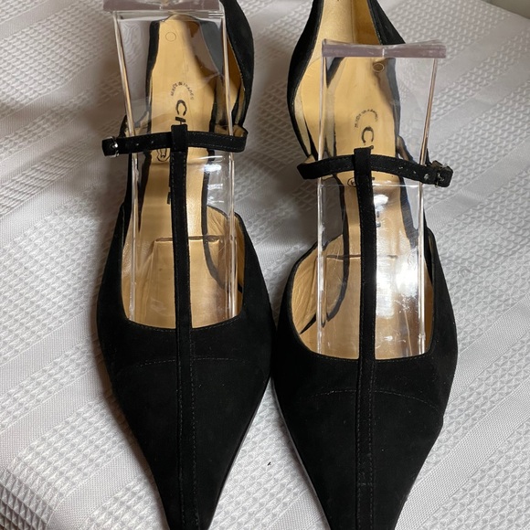 Chanel Black Suede Kitten Heel T-Strap Shoes - Picture 6 of 16